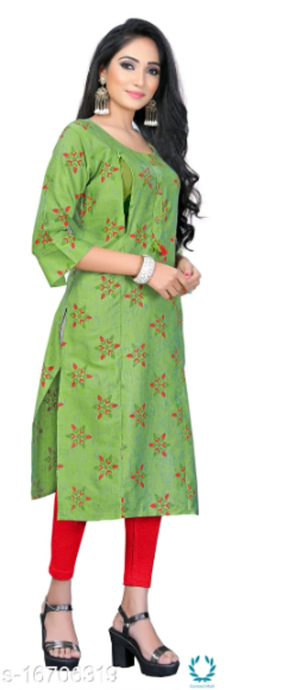 Women Cotton Maternity Applique Green Kurti - XXL (Bust Size: 44 in, Size Length: 44 in) 